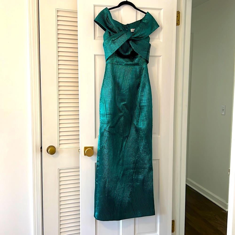 Teri John off the shoulder gown, emerald green
